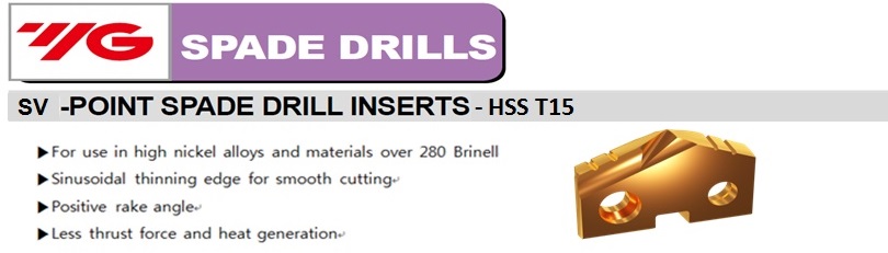 YG-1 SM Point Spade Drill Insert 1-11//16/" T15 Super Cobalt TiAIN Coated SM08317