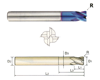 YG-1 93357 7.0 mm Carbide X-Power Ball Nose End Mill Long Length R3.5 Corner Radius 4 Flute 
