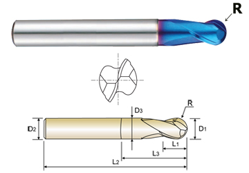 4 Flutes 16mm Shank Diameter Metric Vibration Resistant YG-1 EMB74 Carbide Ball Nose End Mill 16mm Cutting Diameter 92mm Overall Length Long Reach AlTiN Monolayer Finish 
