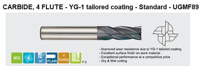 Regular Length Center Cutting 4-1/8 Length 7/8 YG-1 07394CE HSSCo8 End Mill 4 Flute TiAlN-Extreme Finish Regular Length Center Cutting 4-1/8 Length 7/8 YG-1 07394CE HSSCo8 End Mill 4 Flute TiAlN-Extreme Finish