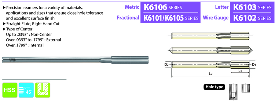 Flute Length 1/2 in HS Right Hand Spiral USA 59 Chucking Reamer No Flute Length 1/2 in HS Right Hand Spiral USA 59 Chucking Reamer No