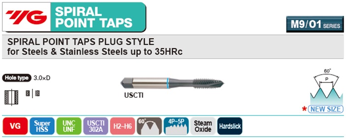 H3 Tolerance Hardslick Coated Plug Chamfer Round Shank with Square End 6-32 Thread Size YG-1 M7 Series Premium HSS Spiral Pointed Tap H3 Tolerance Hardslick Coated Plug Chamfer Round Shank with Square End 6-32 Thread Size YG-1 M7 Series Premium HSS Spiral Pointed Tap